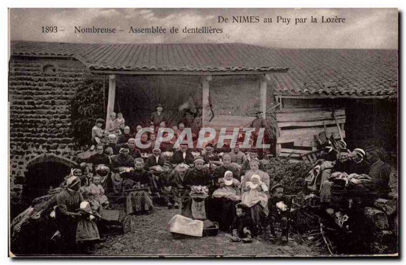 Old Postcard Folklore Lace Dentelliere De Nimes in Puy Lozere by large assemb...