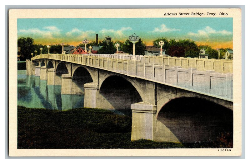 Adams Street Bridge Troy Ohio Vintage Standard View Postcard 