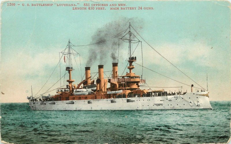 Vintage Mitchell Ship Postcard 1269 US Battleship Louisiana, Unposted