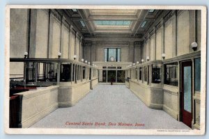 Des Moines Iowa Postcard Central State Bank Interior View c1920 Vintage Antique