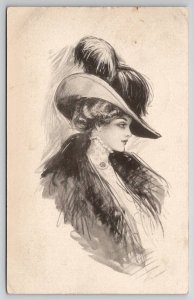 Glamour Girl Beautiful Victorian Fashionable Women Sketch Style Postcard G28