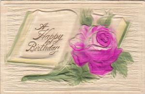 Birthday Red Rose with Open Book Embossed