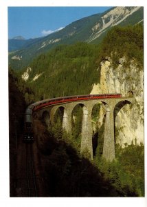 Electric Express Train, Bernina Railway, Bridge in Mountains, Switzerland