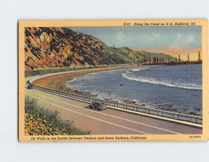 Postcard Along the Coast on U. S. Highway 101, Oil Wells in the Pacific, CA