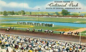 Centennial Park Horse Racing Littleton Colorado Colorpicture Postcard 21-3244