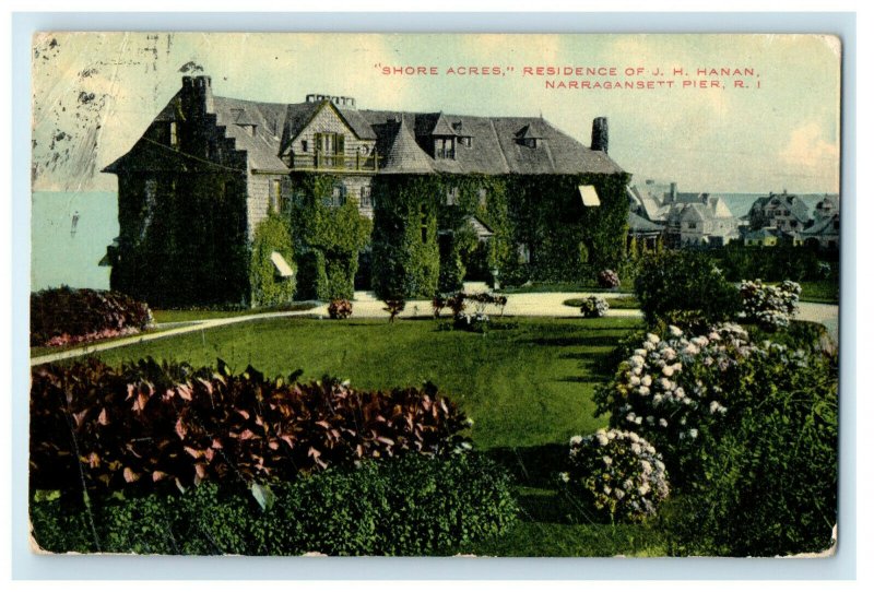 1911 Shore Acres Residence of J H Hanan Narragansett Pier RI Posted Postcard 