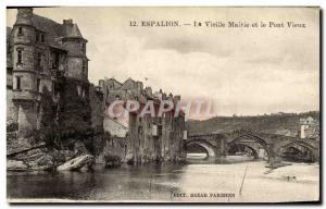 Old Postcard Espalion Old City Hall and the Old Bridge