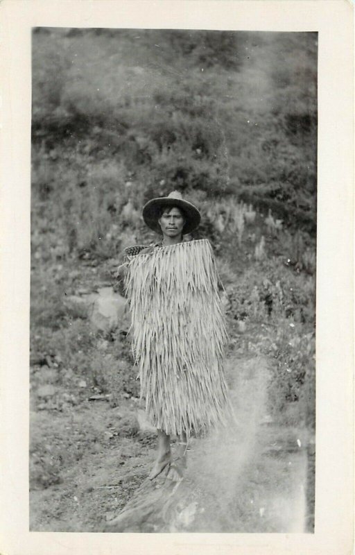RPPC Postcard Central American Man in Straw Raincoat c1930s Unposted