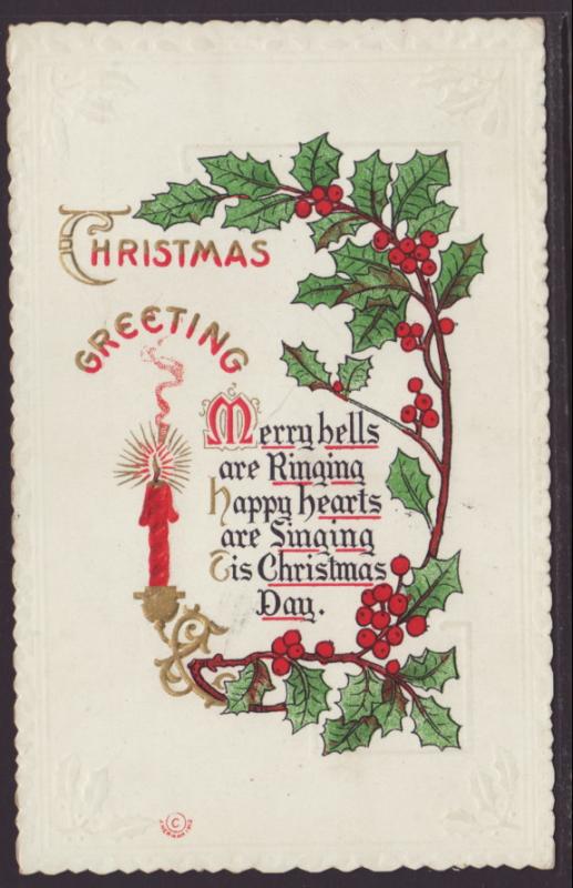 Christmas Greeting,Candle,Holly Postcard