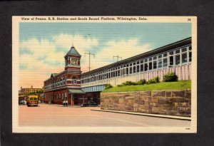 DE Pennsylvania Railroad Train Station Depot Wilmington Delaware Linen Postcard