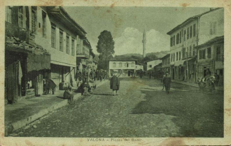 albania VALONA VLORË VLORA Piazza del Bazar Mosque 1920s Postcard