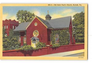 Norfolk Virginia VA Postcard 1930-1950 Old Saint Paul's Church