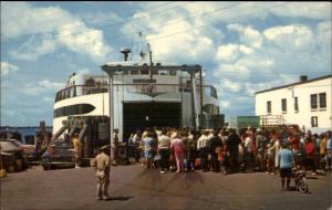Woods Hole Cape Cod MA Island Ferry Boat & Crowd Postcard