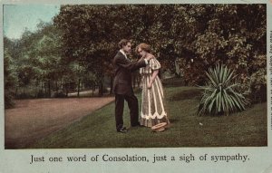 Vintage Postcard 1909 Just One Word of  Consolation Sympathy Lovers Romance Art