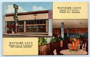 FORREST CITY, Arkansas AR ~ Roadside WATKIN'S CAFE also West Memphis  Postcard