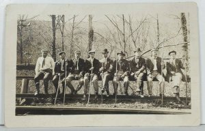 Rppc Group of Men on Bridge Rail on with Pistol Gun Holster Postcard P16