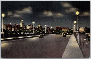 Dallas Texas TX, Night View From Viaduct, Road, Highway, Driveway, Postcard