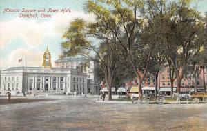 STAMFORD, CT Connecticut ATLANTIC SQUARE~TOWN HALL Horse~Wagons c1910's Postcard