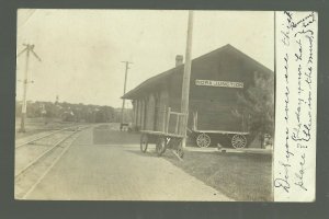 Nora Junction IOWA RPPC 1908 DEPOT TRAIN STATION nr Mason City GHOST TOWN