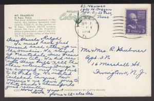 Texas EL PASO Mt. Franklin a Panoramic View of the City pm1954 ~ Chrome