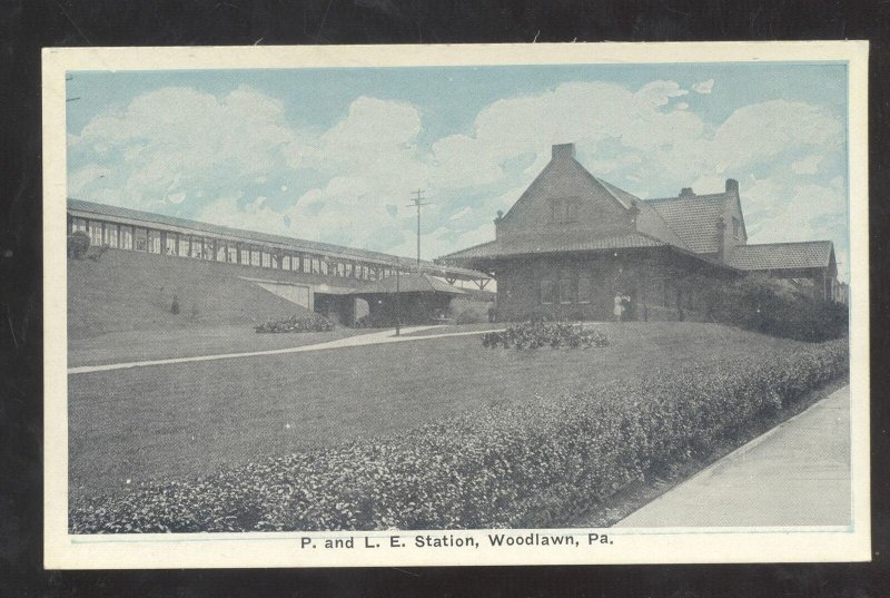 WOODLAWN PENNSYLVANIA PA. RAILROAD DEPOT TRAIN STATION VINTAGE POSTCARD