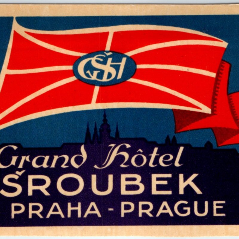 c1930s Prague, Czech Republic Grand Hotel Sroubek Luggage Label Evropa Gum C41