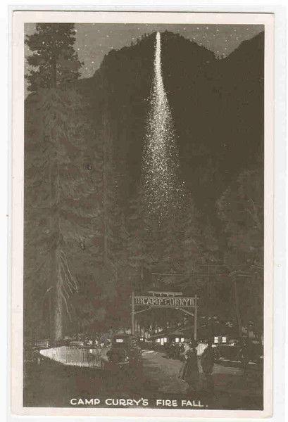 Fire Fall Camp Curry Yosemite National Park California RPPC postcard