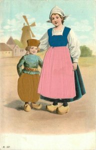 Artist Impression C-1910 Dutch Children Silk Clothes Postcard 20-14239