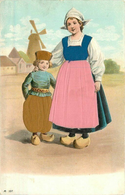 Artist Impression C-1910 Dutch Children Silk Clothes Postcard 20-14239
