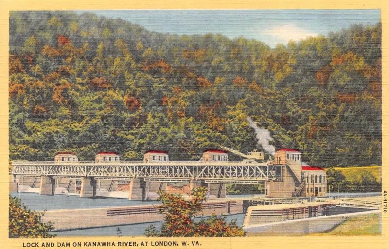 LONDON, WV  West Virginia    LOCK & DAM on Kanawha River   c1940's Postcard