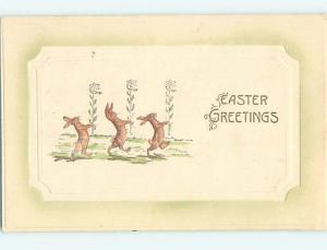 Pre-Linen easter BUNNY RABBIT PARADE CARRYING FLOWERS HL0483