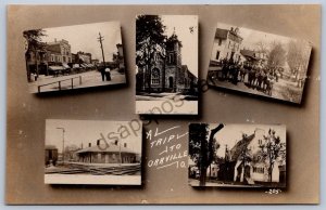 K50/ Orrville Ohio RPPC Postcard c1910 5View Church Main Railroad Depot 513