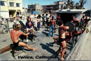 Venice California Muscle Beach Outdoor Weightlifting Bodybuilding Postcard BS22