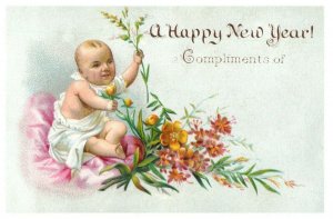 1870's Adorable Baby A Happy New Year Victorian Trade Card P117