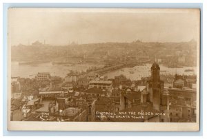 c1920's Stamboul And The Golden Horn Galata Tower Turkey  RPPC Photo Postcard 