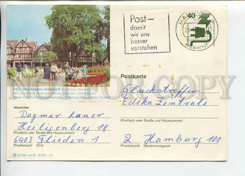 449669 GERMANY 1976 Bad Sooden-Allendorf Hamburg real posted POSTAL stationery