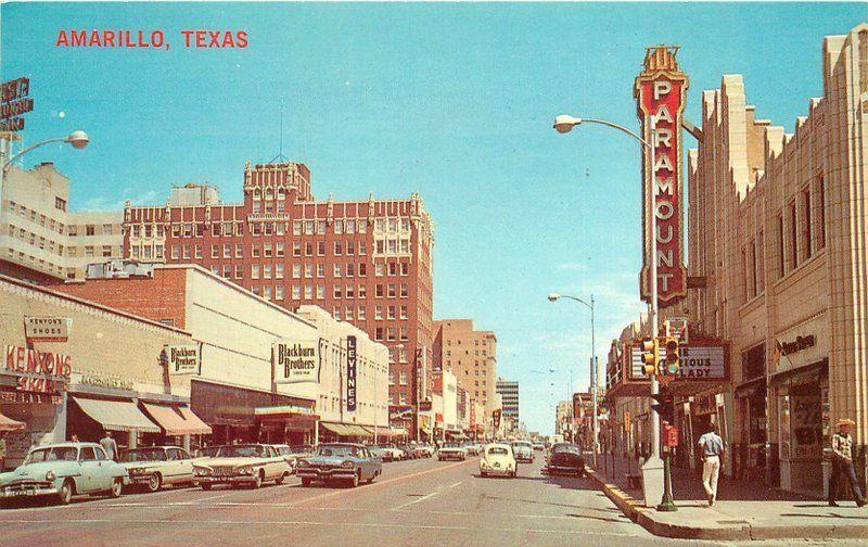 Amarillo Texas Autos 1950s Paramount Movie Theater Marquee Street Baxter 5693