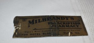 Milbrandt's Prescription Pharmacy Advertising Elgin IL 20 Strike Matchbook Cover