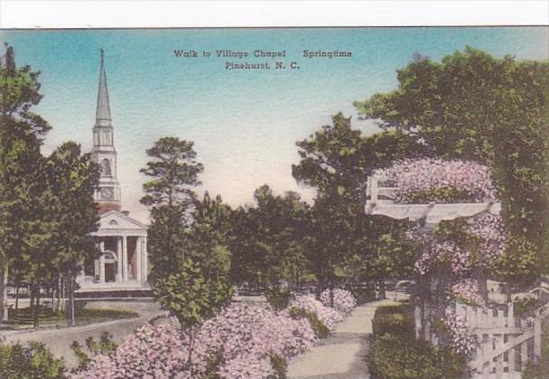 North Carolina Pinehurst Walk To Village Chapel In Springtime Handcolored Alb...