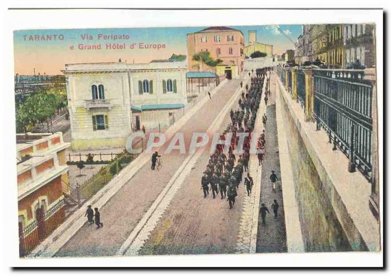 Italy Italia Taranto Old Postcard Via e Peripato Grand Hotel d & # 39Europe