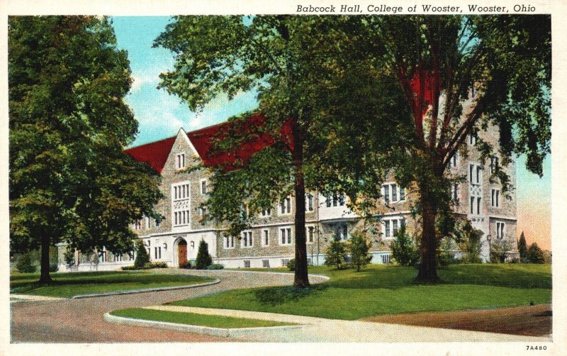 Vintage Postcard Babcock Hall School Building Pathway College of Wooster Ohio OH