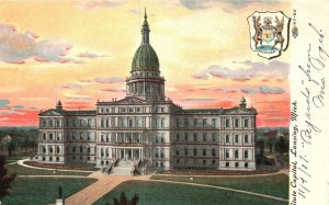 Vintage Postcard 1907 Sunset State Capitol Building Lansing Michigan Structure