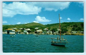 LA PARQUERA, Puerto Rico  View of VILLAGE & PHOSPHORESCENT BAY c1950s Postcard