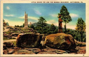 Vtg Gettysburg PA Battlefield Little Round Top Warren Monument 1930s Postcard