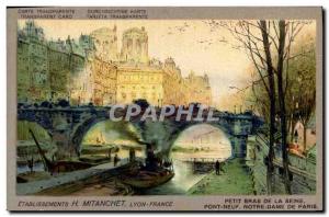 Old Postcard Fancy Small transparent card of the Seine Pont Neuf Arm Notre Da...