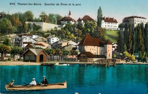 Switzerland navigation & sailing topic postcard Thonon les bains rowboat