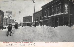 Winter Snow City Square Ishpeming Michigan 1908 postcard