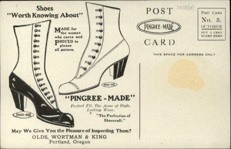Beautiful Woman Pingree Shoe Girl Portland OR Olds Wortman & King Postcard