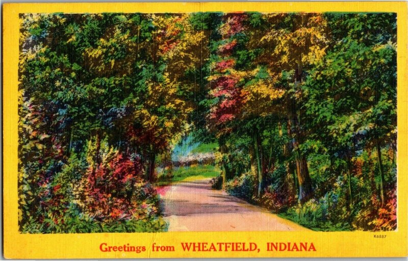 Scenic View Greetings from Wheatfield IN Vintage Linen Postcard E08