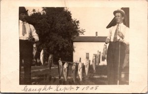Real Photo Postcard Two Men with Fishing Catch from Stony Lake, Michigan